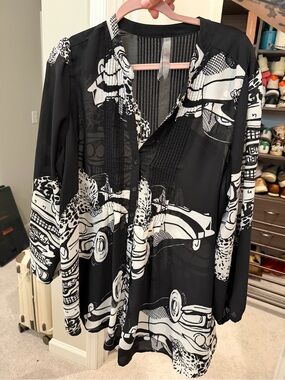 Melissa McCarthy Black and White Printed Tunic Blouse